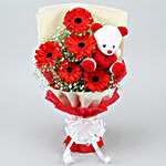 Red Gerberas Bouquet With Teddy Bear