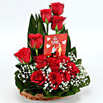Romantic Red Roses Basket With Be Mine Table Top