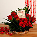 Red Roses Basket With Love Table Top