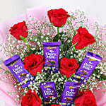 Red Roses Bouquet & Dairy Milk Chocolates