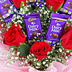 Red Roses Bouquet & Dairy Milk Chocolates