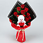 Red Roses Bouquet & Teddy Bear Combo