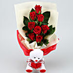 Red Roses Bunch With Teddy Bear