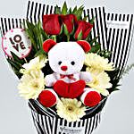 Roses & Gerberas Bouquet With Teddy Bear