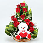 Red Roses Arrangement With Teddy & Necklace Set