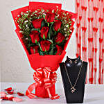 Red Roses Bunch With Necklace Set