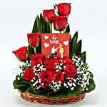 Red Roses Arrangement With Be Mine Table Top & Necklace Set