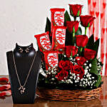 Red Roses Arrangement With Kitkat & Necklace Set