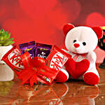 Cute Teddy With Dairy Milk and Kitkat