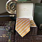 Yellow Striped Necktie With Premium Cufflinks