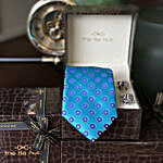 Aqua & Blue Dots Necktie With Premium Cufflinks