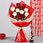 Red & White Roses Bouquet With Rose Quartz Wish Tree