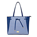 KLEIO Striped Leatherette Big Tote Handbag Blue