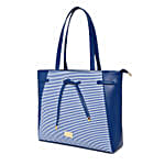 KLEIO Striped Leatherette Big Tote Handbag Blue