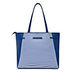 KLEIO Striped Leatherette Big Tote Handbag Blue