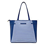 KLEIO Striped Leatherette Big Tote Handbag Blue