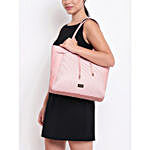 KLEIO Striped Leatherette Big Tote Handbag Pink
