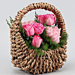 Aqua & Ema Roses In Handle Basket