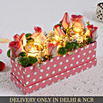 Ema Roses & Green Daisies In Candle Box