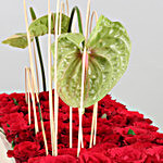 Green Anthurium & Red Roses In Wooden Crate