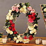 Love Shaped Roses Arrangement On Wooden Base