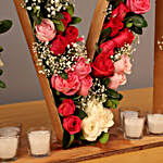 Love Shaped Roses Arrangement On Wooden Base