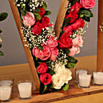 Love Shaped Roses Arrangement On Wooden Base