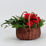 Red Roses Arrangement In Handle Basket