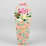Pink Roses & White Asiatic Lily In FNP Heart Sleeve