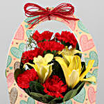 Red Carnations & Asiatic Lily In FNP Heart Sleeve