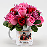 Mixed Roses & Daisy stems In Personalised V-Day Mug