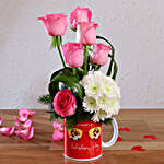 Pink Roses & Daisy Stems In Cool glasses Personalised Mug