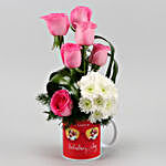 Pink Roses & Daisy Stems In Cool glasses Personalised Mug