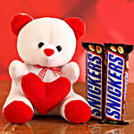Snickers Chocolates With Red & White Teddy Combo