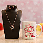 Personalised Name Valentine Quote Mug With Pretty Necklace Set