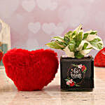 White Pothos Plant In Be Mine Vase & Red Heart