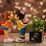 Bamboo Plant In Be Mine Vase & Couple Figurine