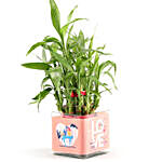 Bamboo Plant In Love Vase & Couple Figurine