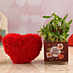 Bamboo Plant In Lucky To Have You Vase & Red Heart