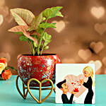 Syngonium Plant In Red Glittery Pot & Propose Day Table Top