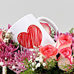 Beautiful Flowers and Heart Mug In Pretty Wooden Basket