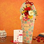 Mixed Flowers In FNP Heart Sleeve and Love Umbrella Card