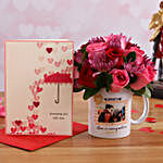 Mixed Flowers In Personalised V Day Mug and Love Umbrella Card