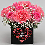 Mixed Pink Flowers In Sticker Vase and Love Umbrella Card