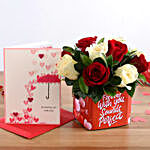 Mixed Roses In Sticker Vase and Love Umbrella Card