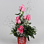 Pink Roses In Sticker Vase and Love Umbrella Card