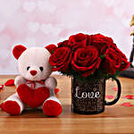 Red Roses Arrangement In Love Printed Mug and Cute Teddy