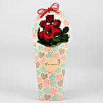 Red Roses In FNP Heart Sleeve and Cute Teddy