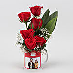 Red Roses In Personalised Couple Photo Mug and Cute Teddy