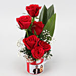 Red Roses In Personalised Couple Photo Mug and Cute Teddy